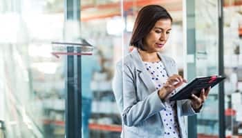 woman working on tablet