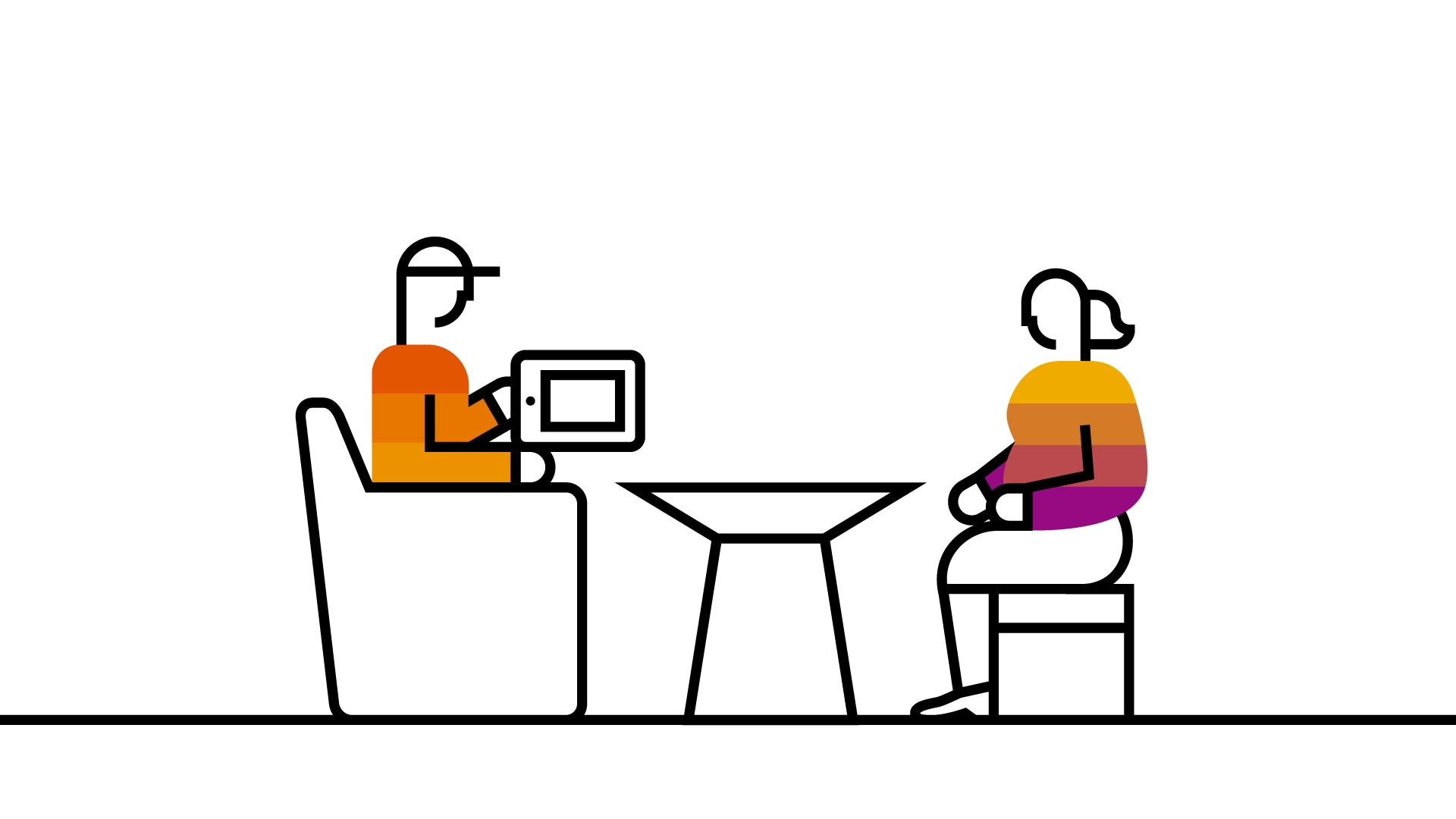 two people sitting together working from a tablet
