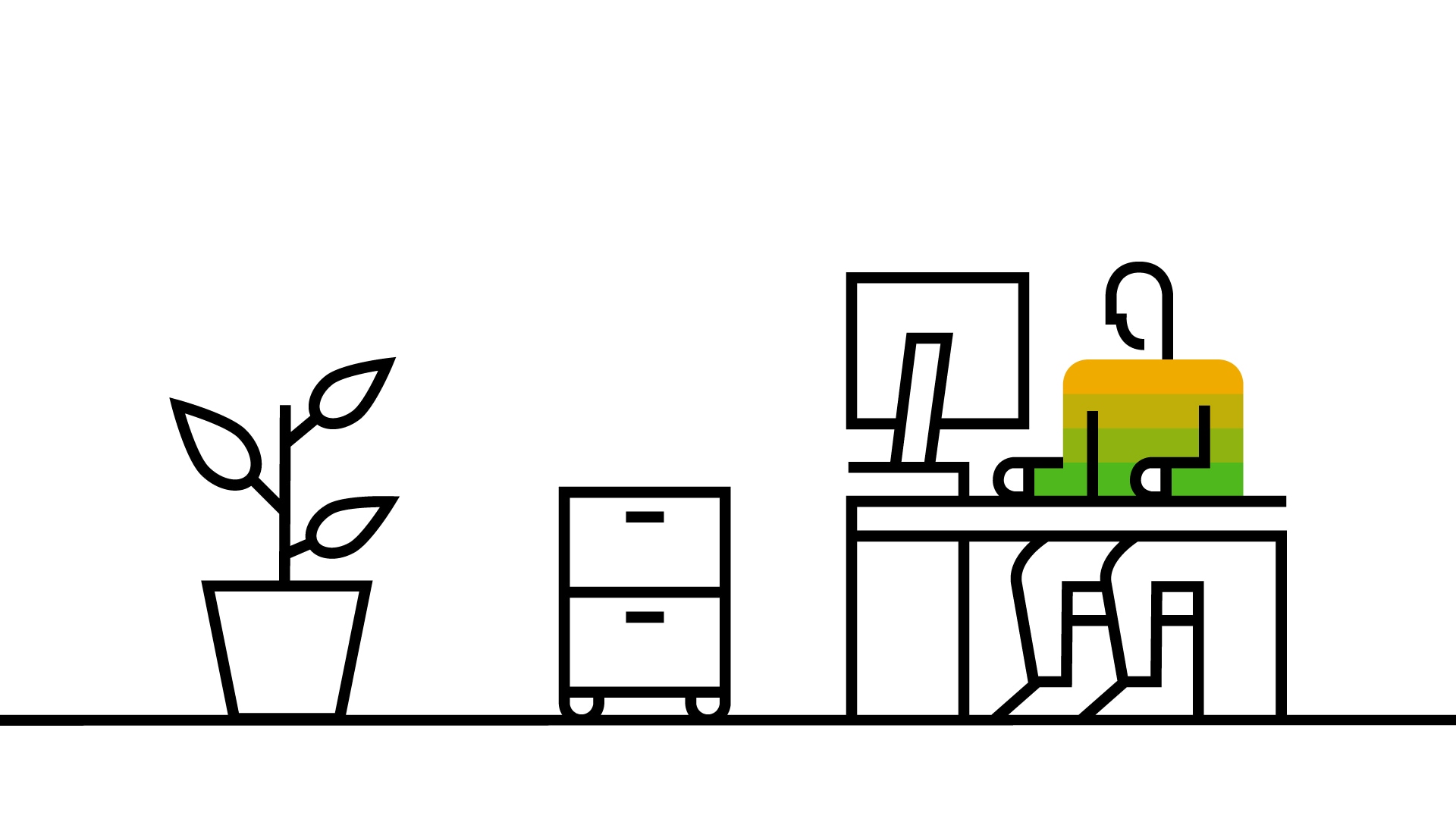 person sitting and working on a computer in an office