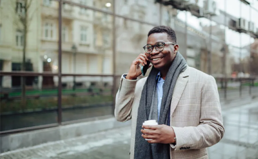 business professional walking on the street