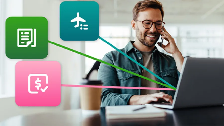 User surrounded by invoice icons