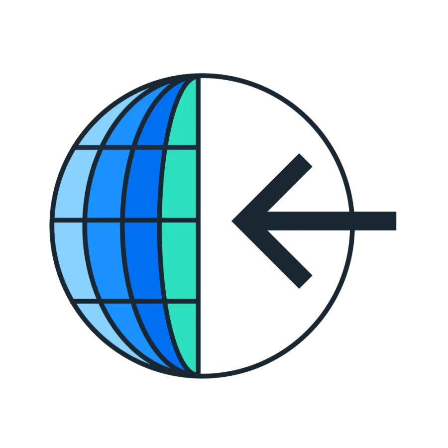 left arrow and globe